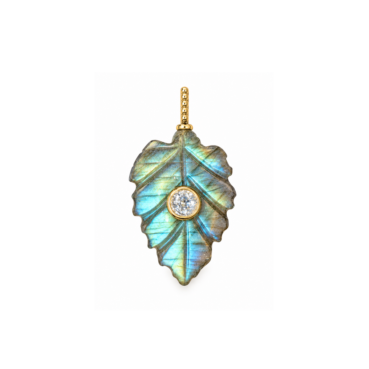 labradorite leaf pendant with white topaz