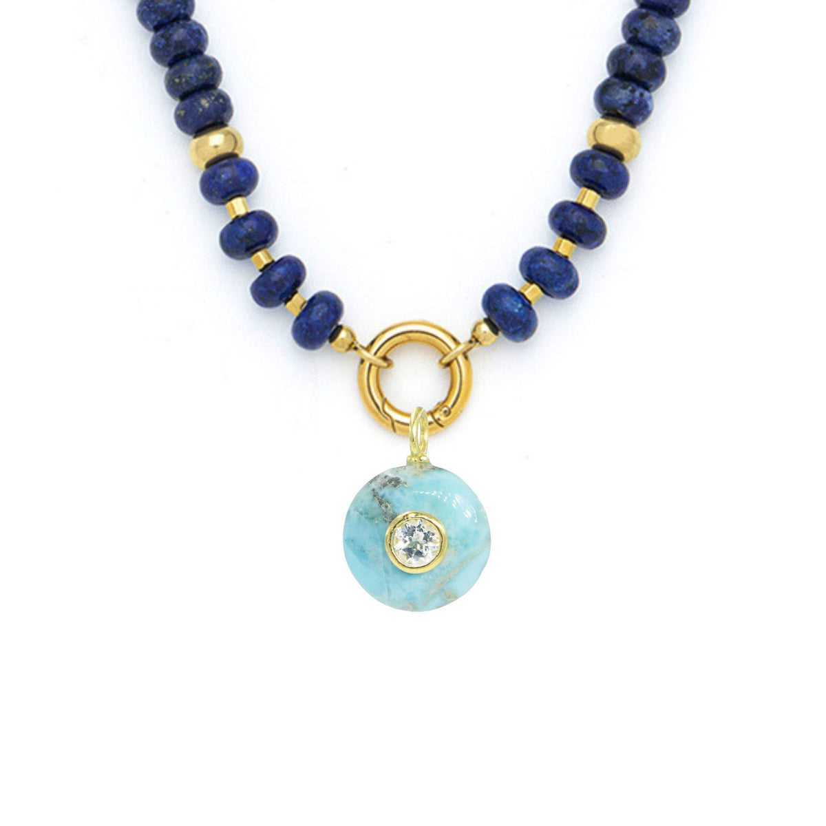 Larimar Pendant and Raya Gemstone Necklace