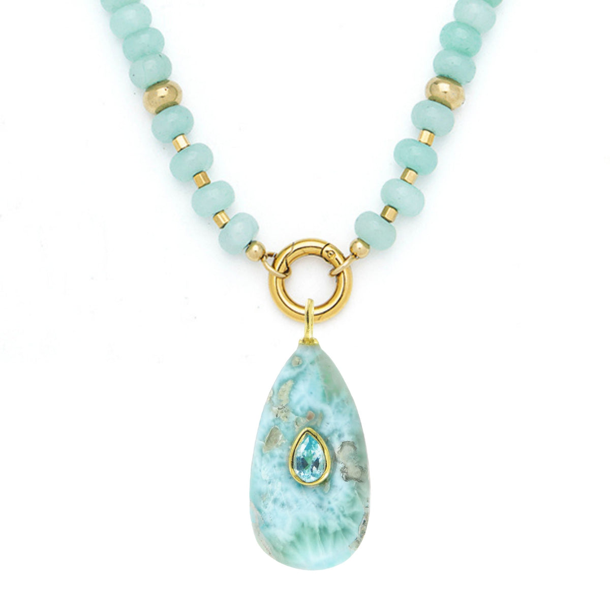 Larimar Pendant and Raya Gemstone Necklace