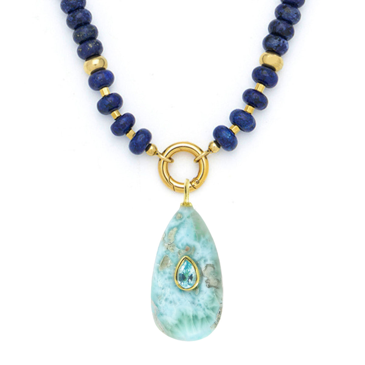 Larimar Pendant and Raya Gemstone Necklace