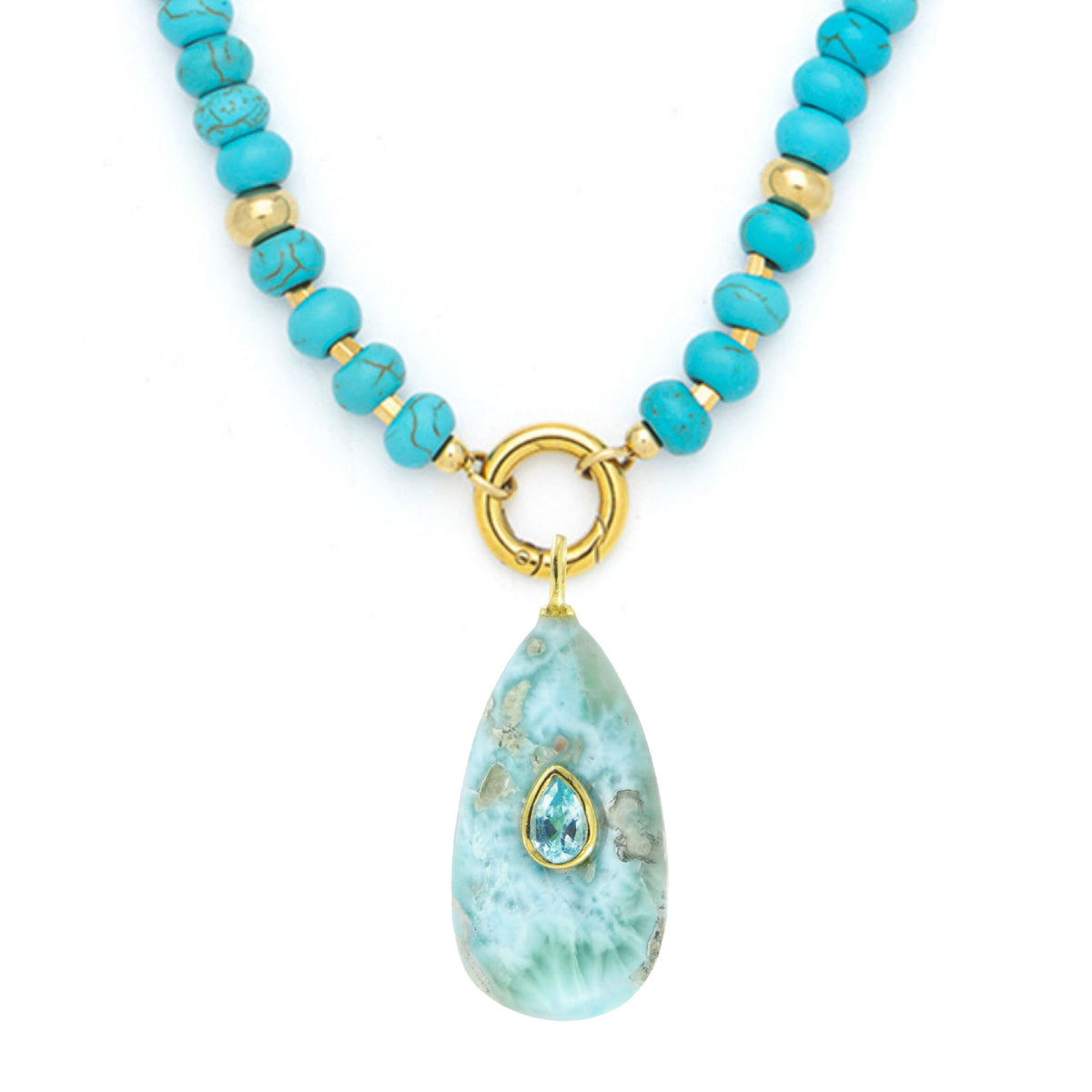 Larimar Pendant and Raya Gemstone Necklace