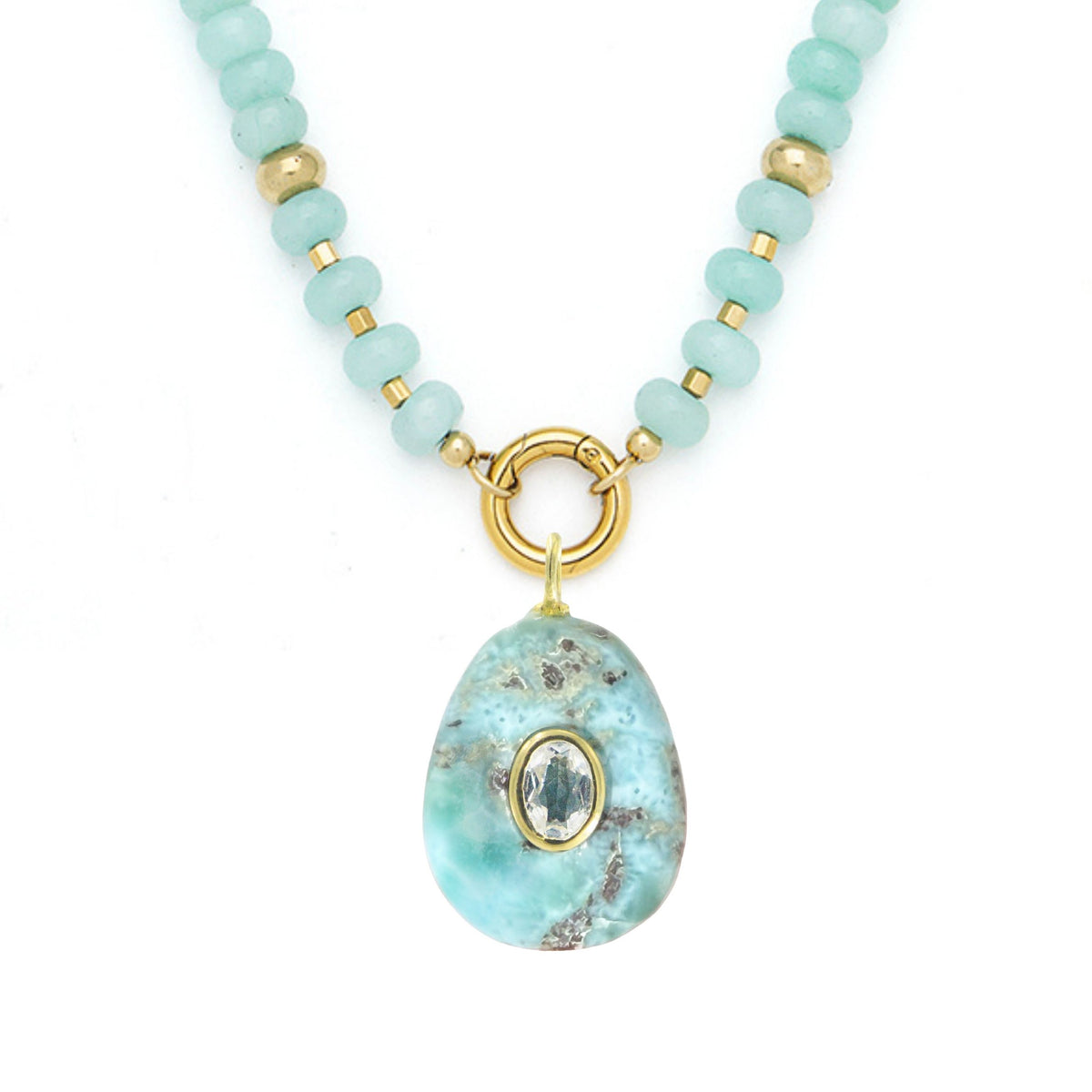Larimar Pendant and Raya Gemstone Necklace