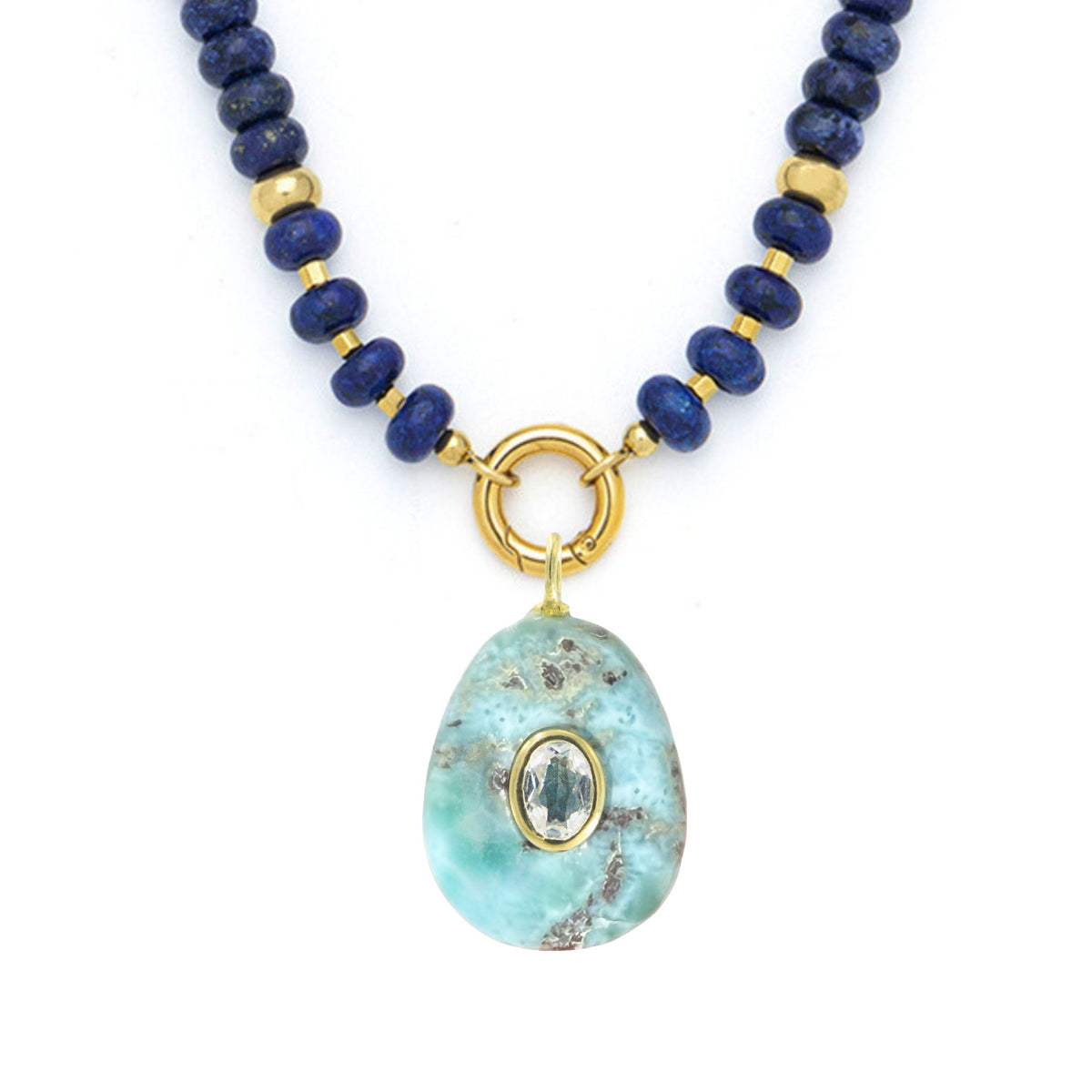 Larimar Pendant and Raya Gemstone Necklace