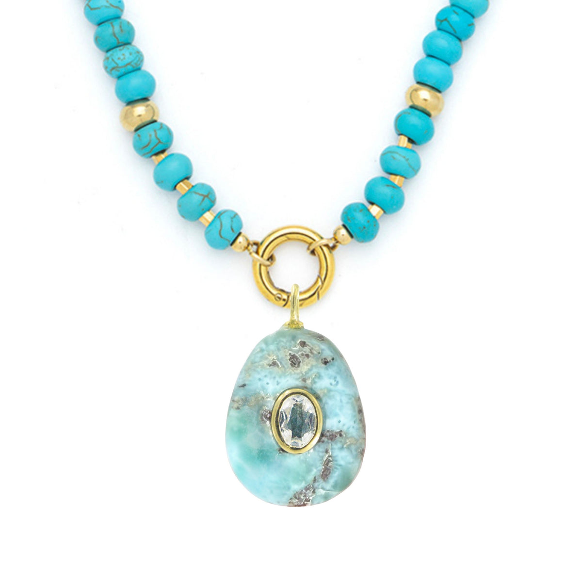 Larimar Pendant and Raya Gemstone Necklace