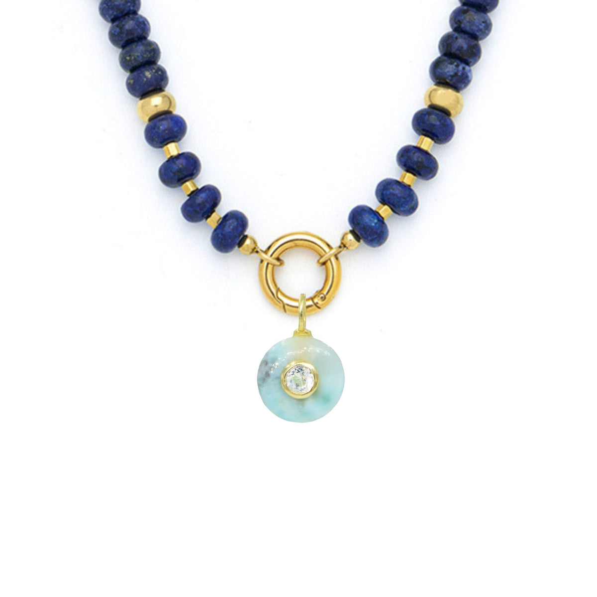 Larimar Pendant and Raya Gemstone Necklace