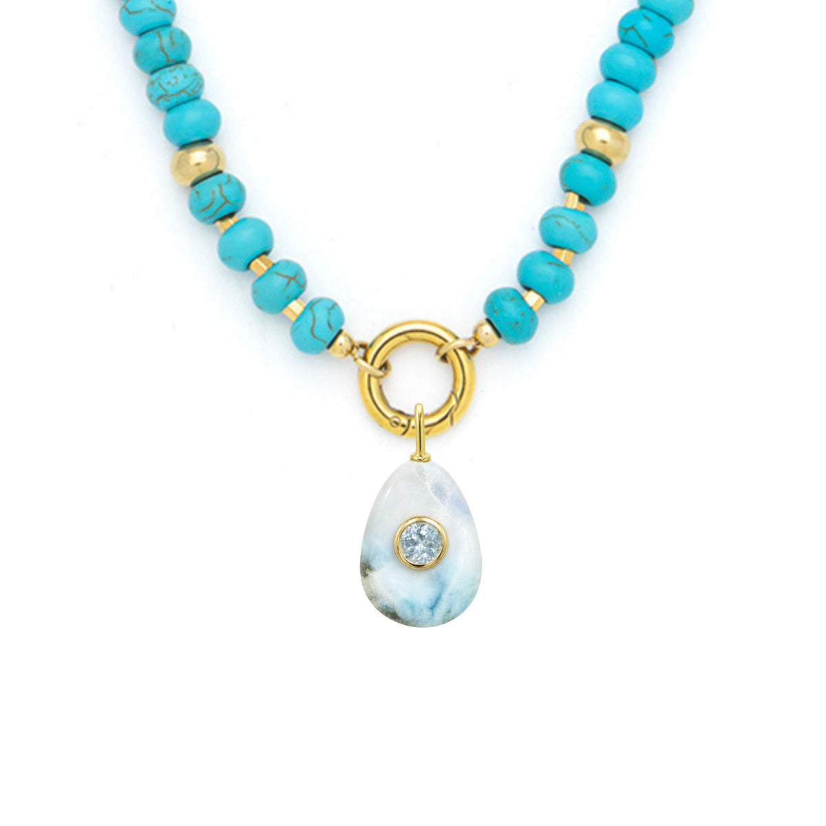 Larimar Pendant and Raya Gemstone Necklace