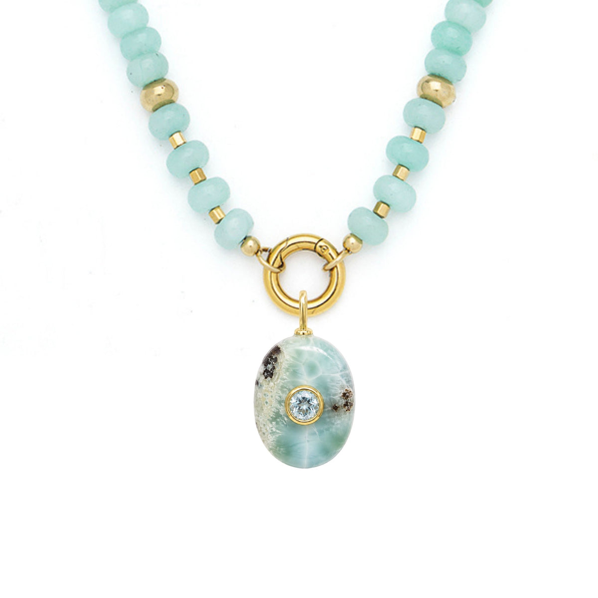 Larimar Pendant and Raya Gemstone Necklace