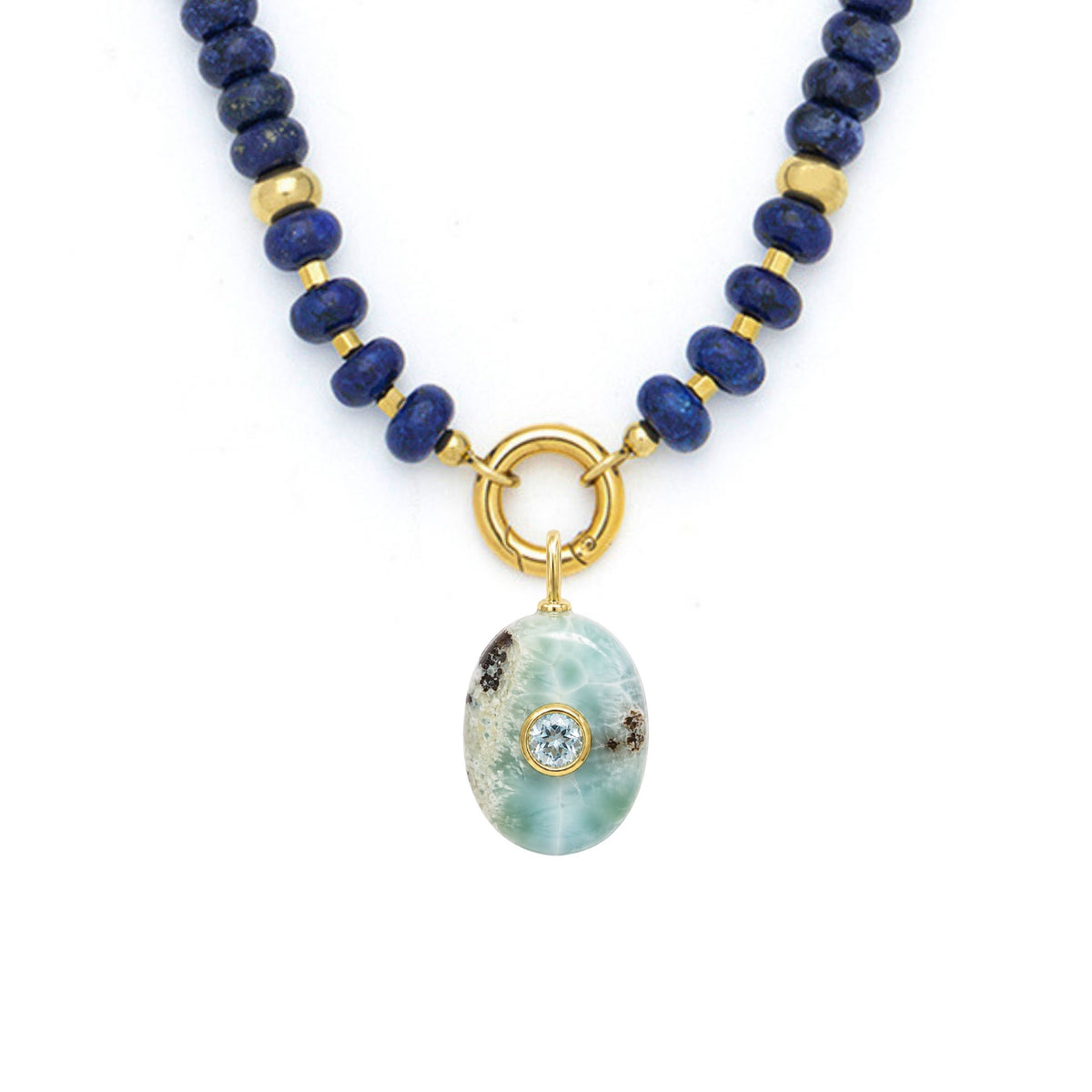 Larimar Pendant and Raya Gemstone Necklace