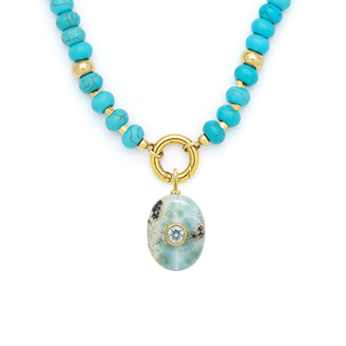 Larimar Pendant and Raya Gemstone Necklace