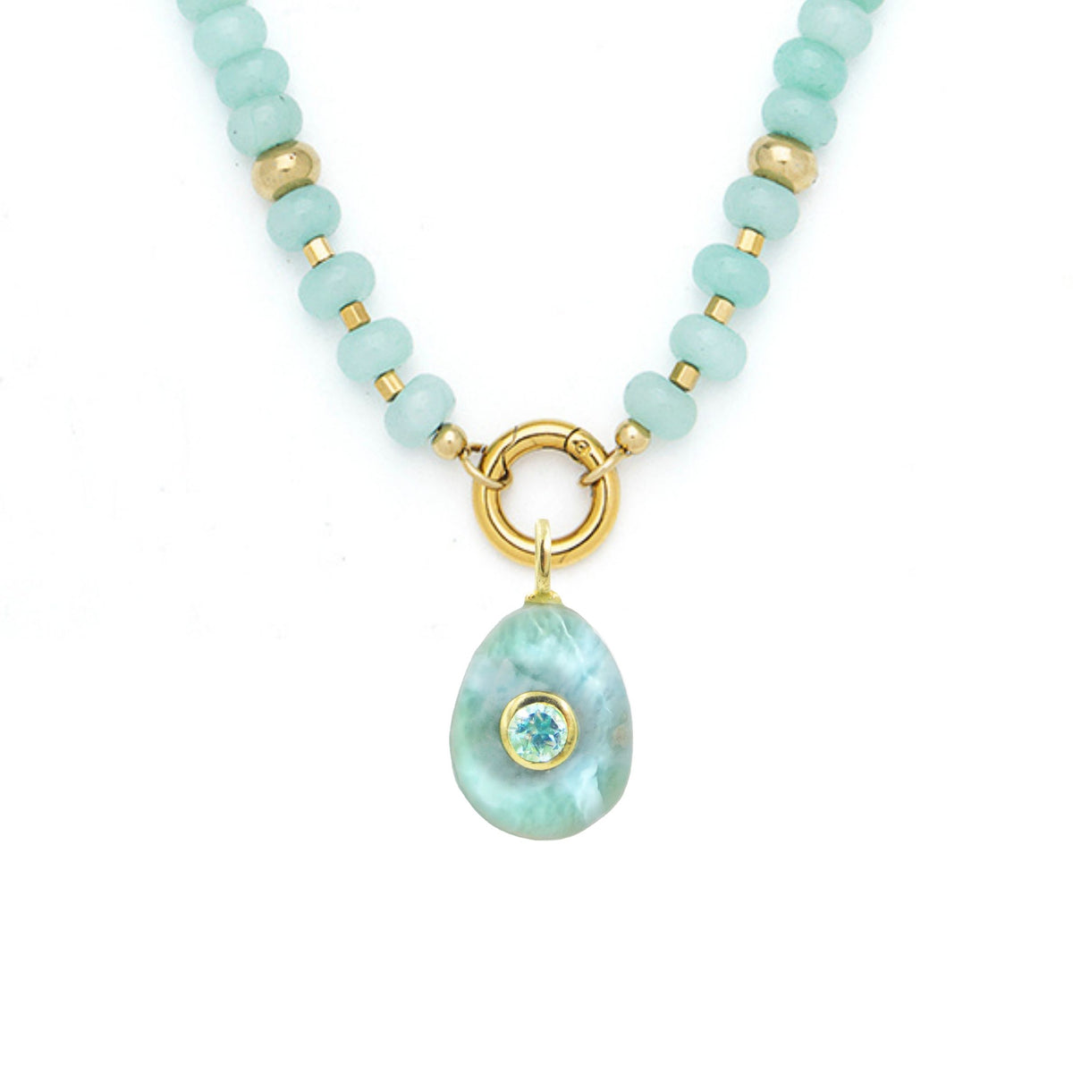 Larimar Pendant and Raya Gemstone Necklace
