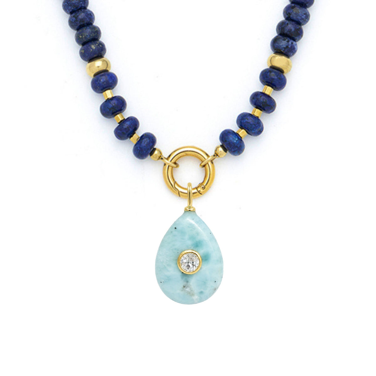 Larimar Pendant and Raya Gemstone Necklace