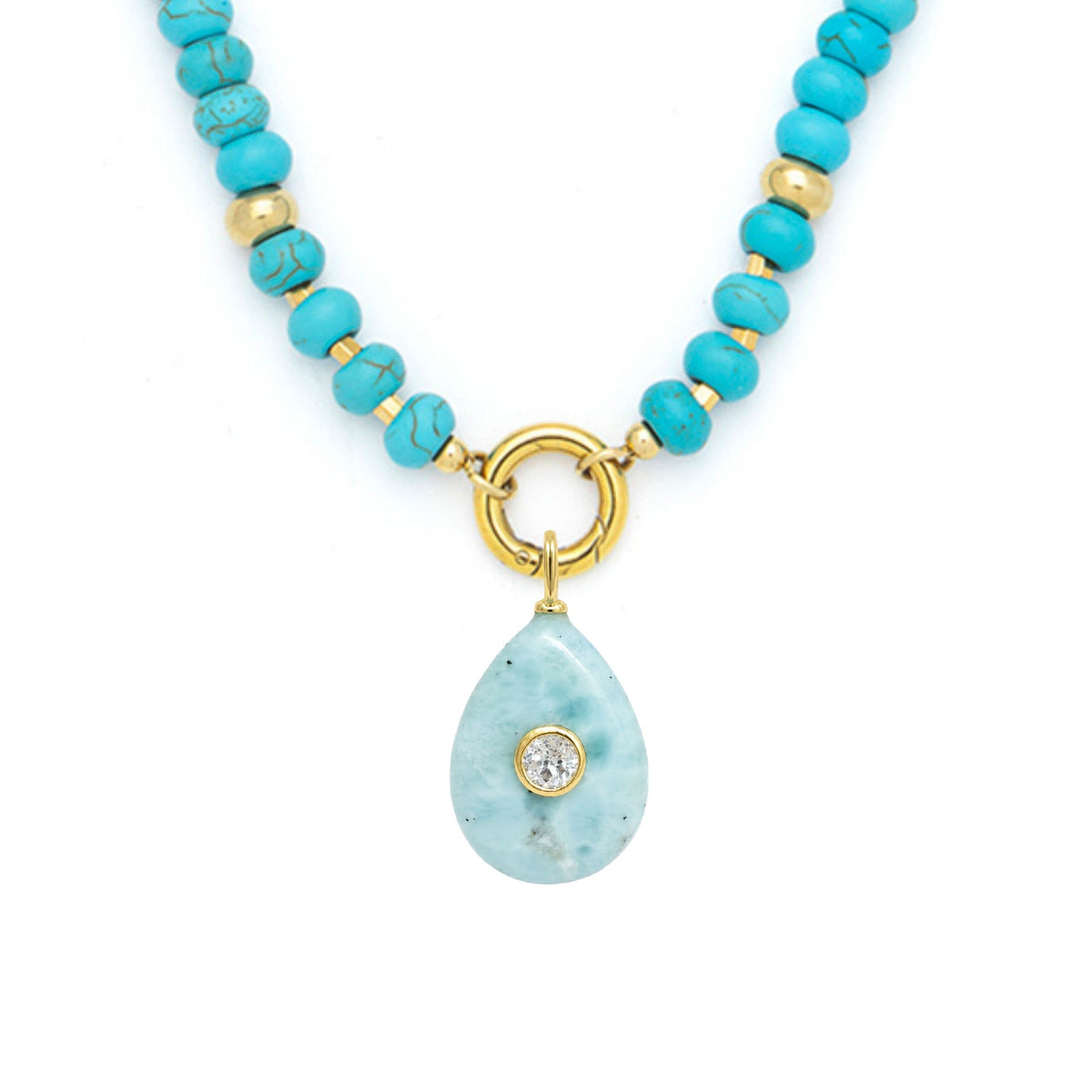 Larimar Pendant and Raya Gemstone Necklace