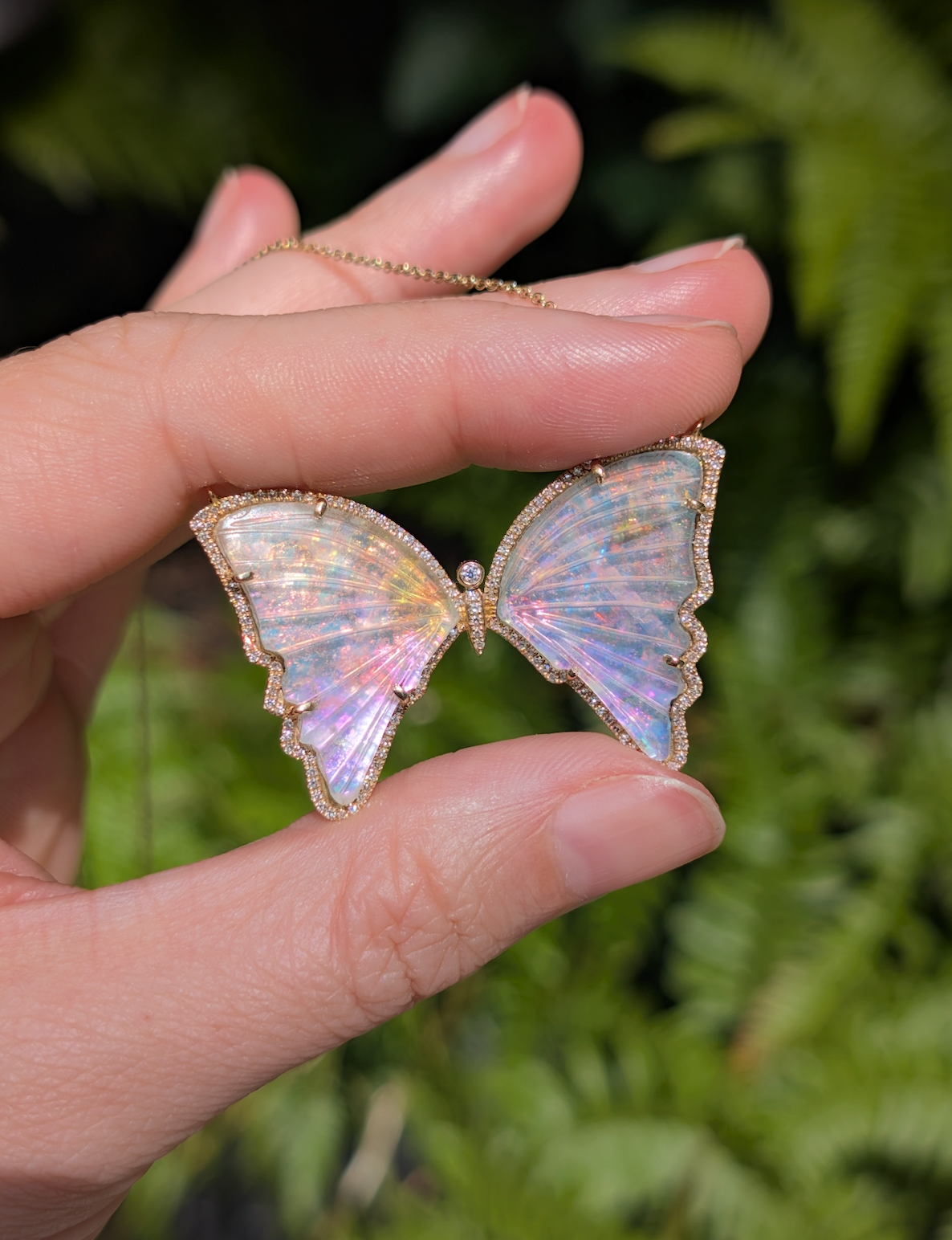 Magical Ocean Sunset Quartz Butterfly Necklace with Diamonds