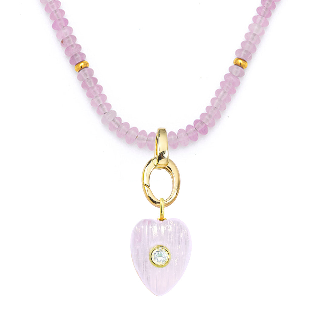 Charm Clip With Oval Carabiner Clasp Charis Lavender Jade and Heart Gemstone Amethyst White Topaz