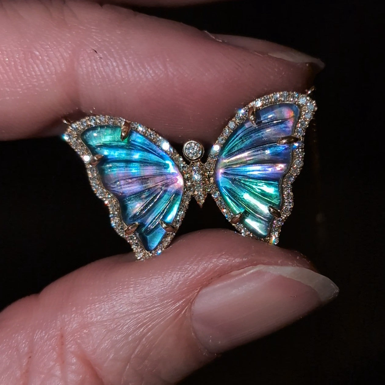 Mermaid Ocean Topaz Butterfly Necklace With Diamonds