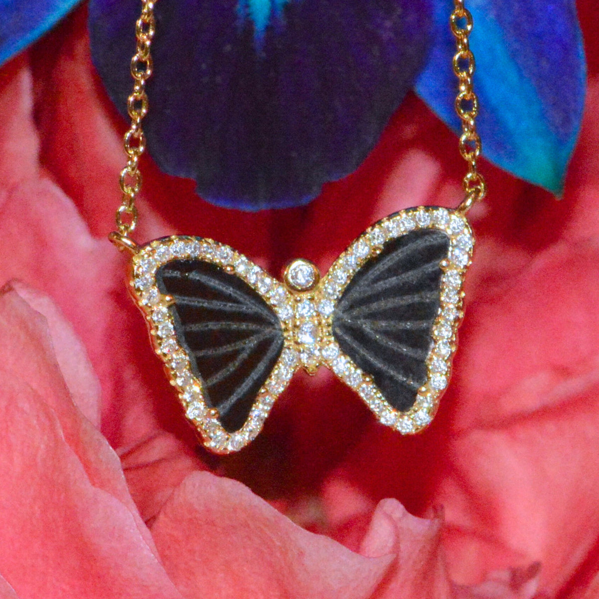 Mini Butterfly Necklace in Black Onyx