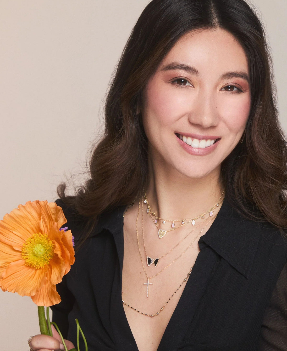 Mini butterfly necklace with black onyx