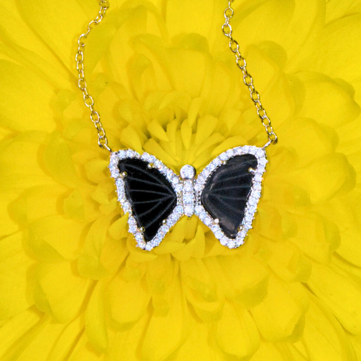 Mini butterfly necklace with black onyx