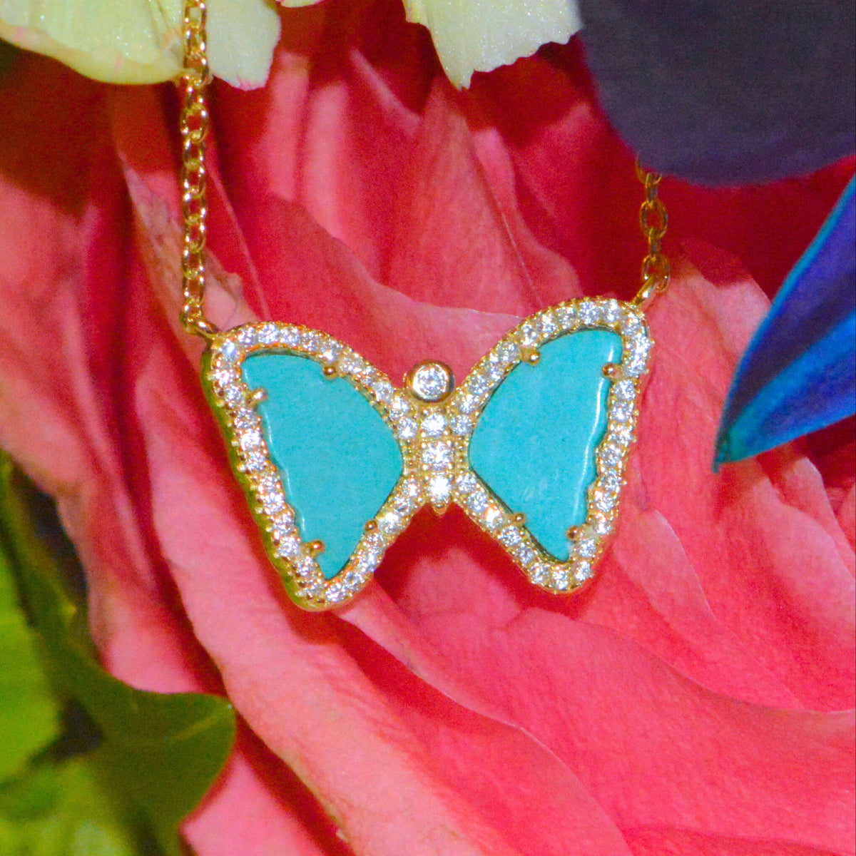 Mini butterfly necklace with turquoise gold