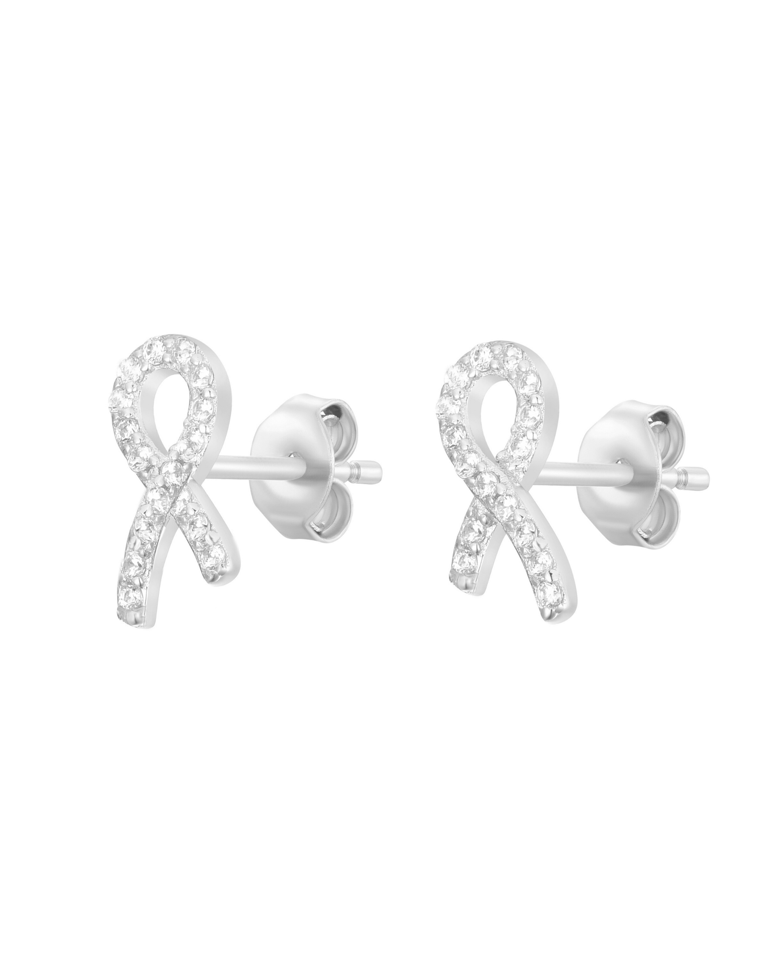 Cancer Ribbon Pave Stud Earrings With CZ