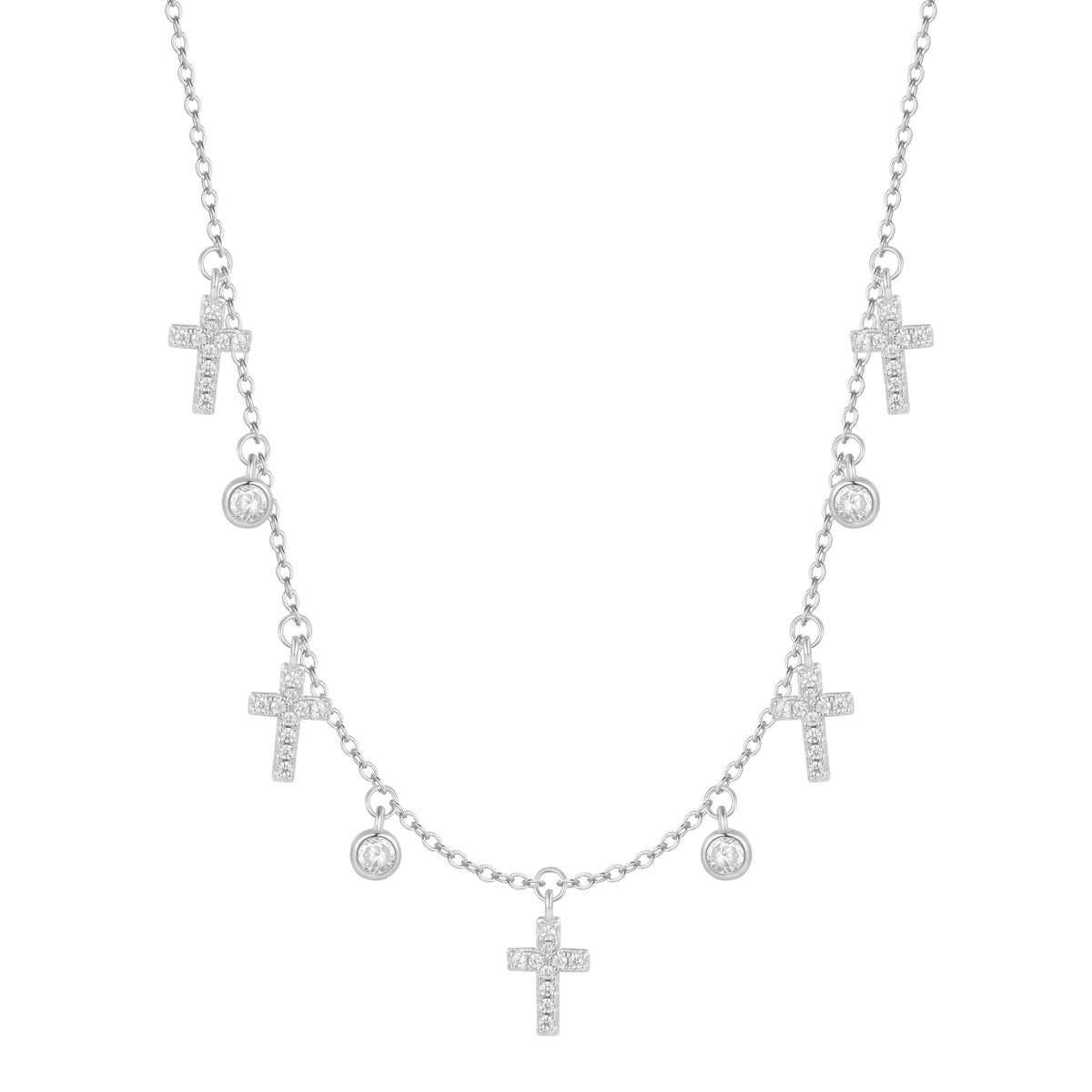 Mini Cross and CZ Choker Necklce KAMARIA Silver
