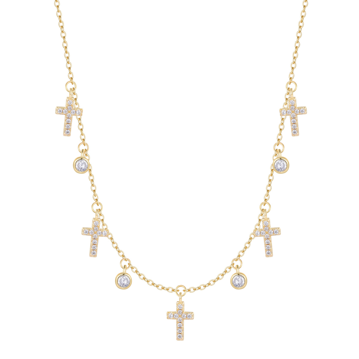 Mini Cross and CZ Choker Necklace Gold Kamaria