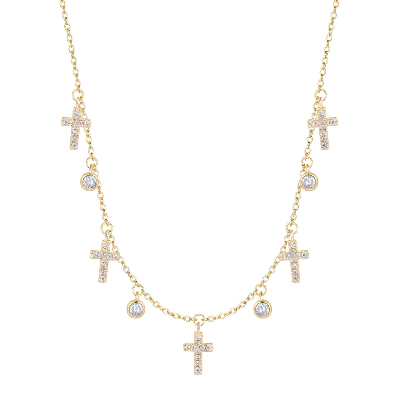 Mini Cross and CZ Choker Necklace Gold Kamaria