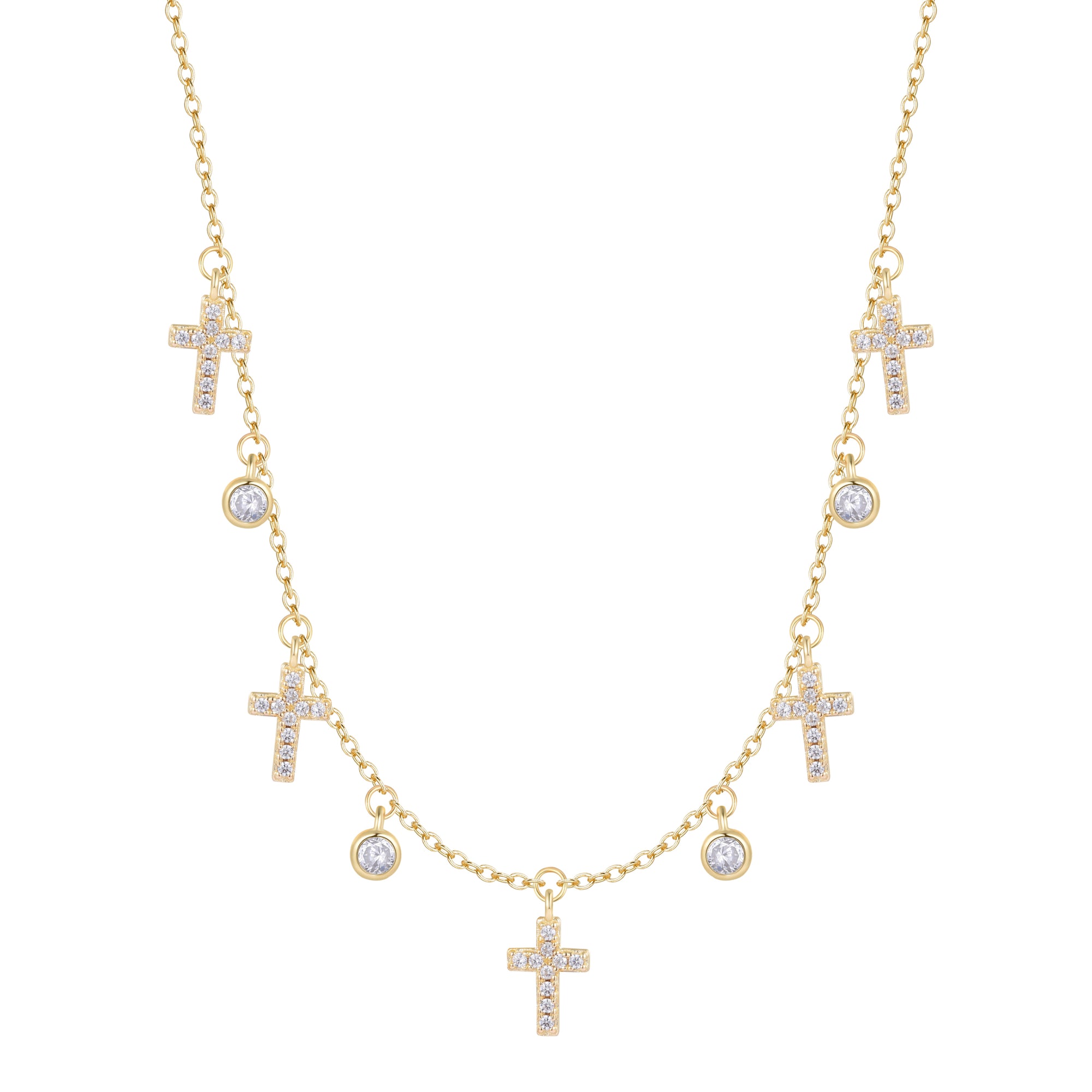 Mini Cross and CZ Choker Necklace Gold Kamaria