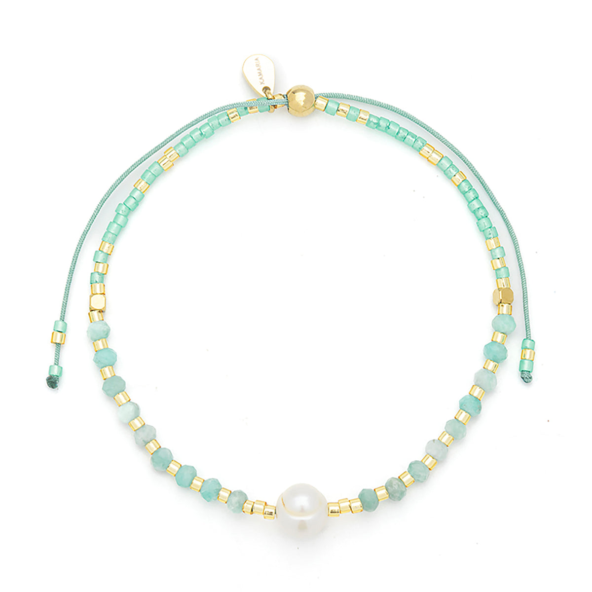 Lumira Mini Gemstone and Miyuki Adjustable Bracelet With Pearl Amazonite