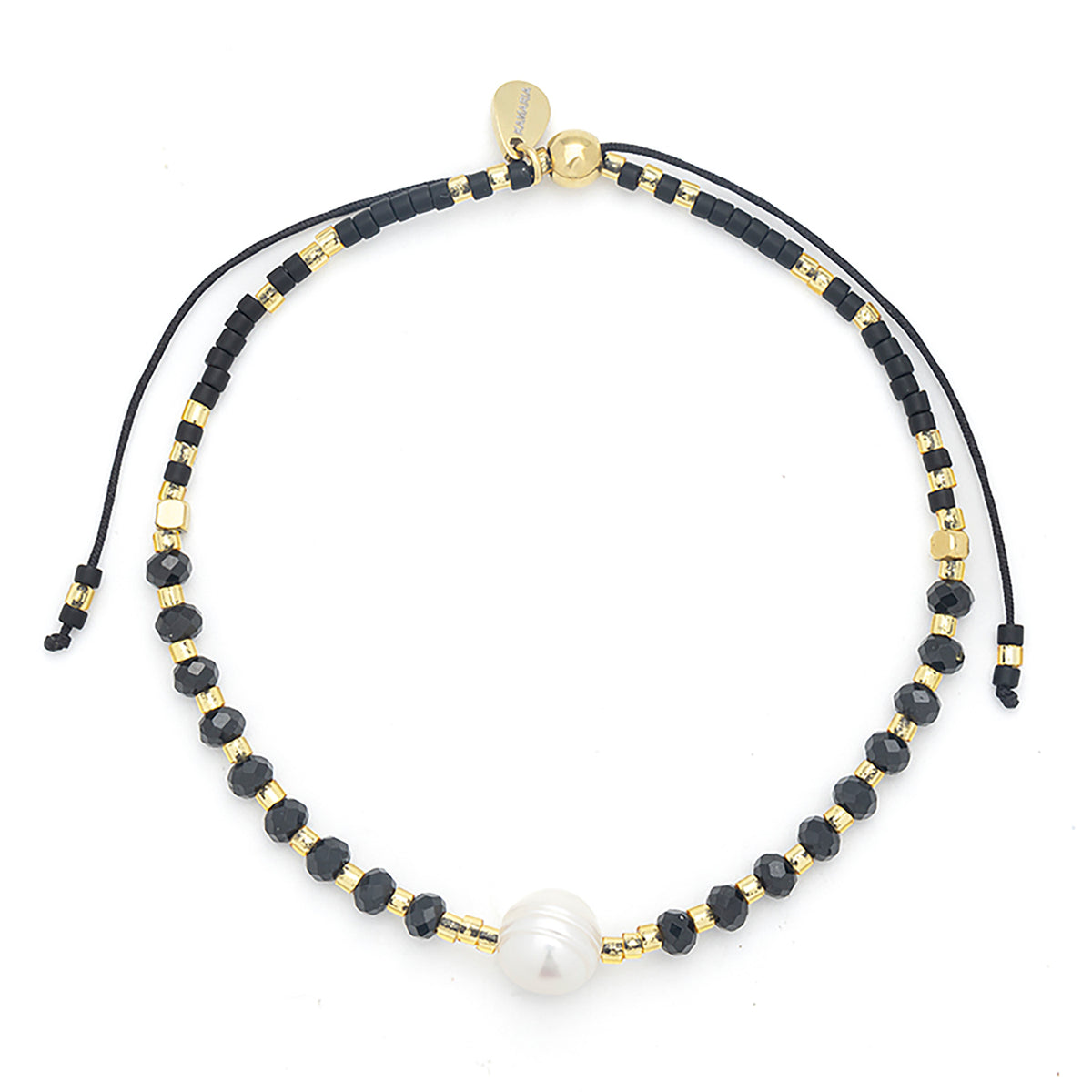 Lumira Mini Gemstone and Miyuki Adjustable Bracelet With Pearl Black Onyx