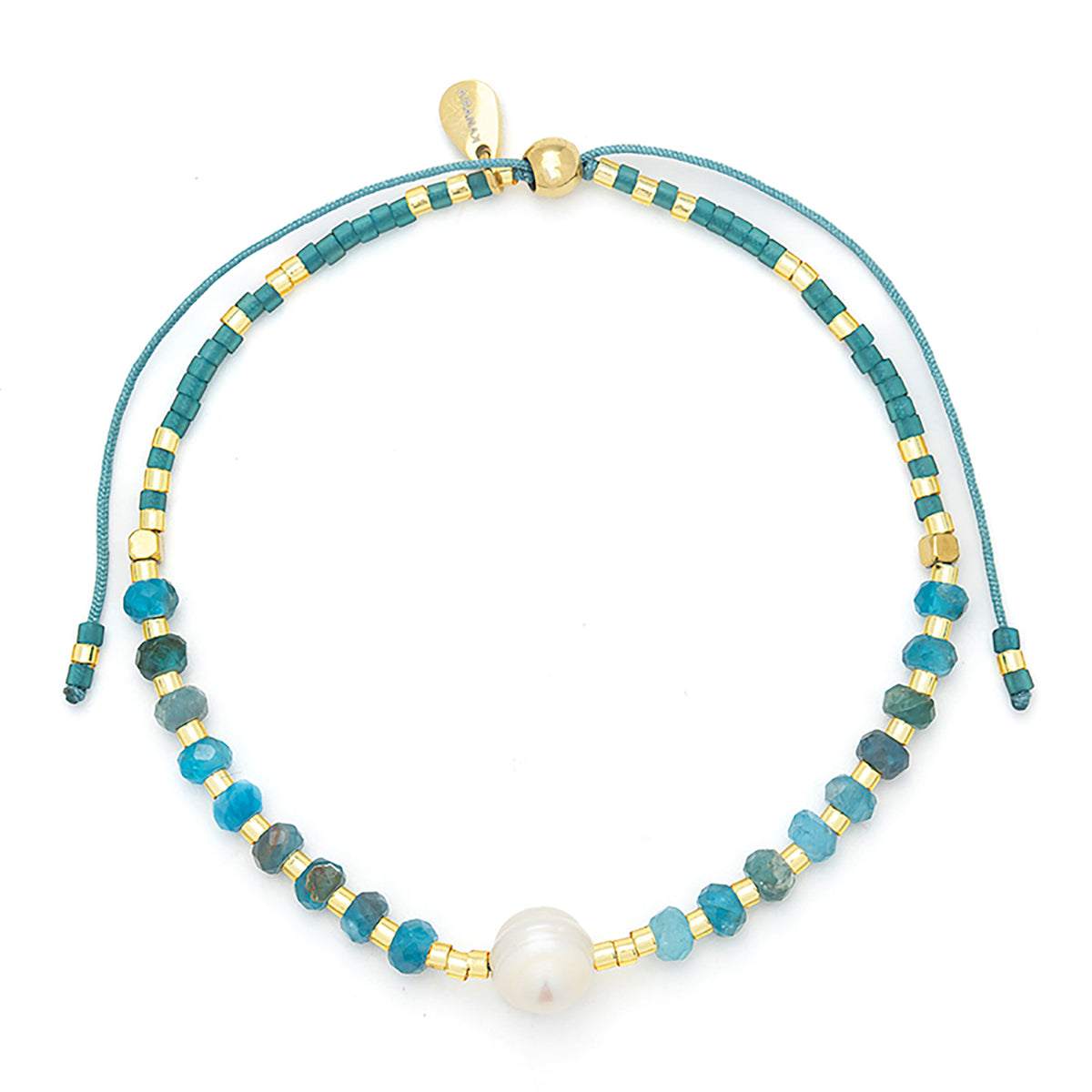 Lumira Mini Gemstone and Miyuki Adjustable Bracelet With Pearl Blue Apatite