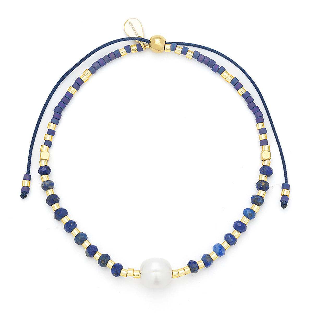 Lumira Mini Gemstone and Miyuki Adjustable Bracelet With Pearl Blue Lapis