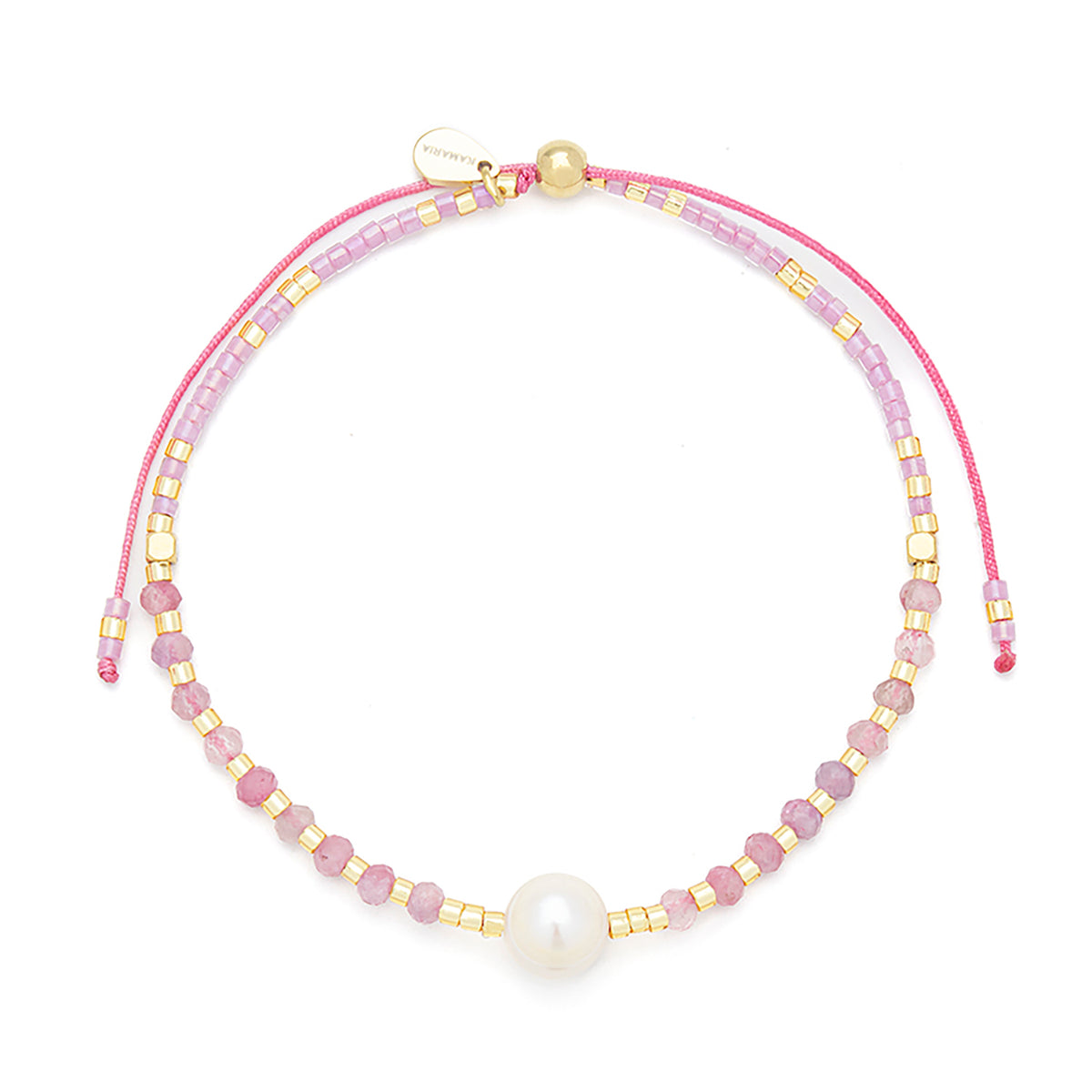 Lumira Mini Gemstone and Miyuki Adjustable Bracelet With Pearl Pink Tourmaline