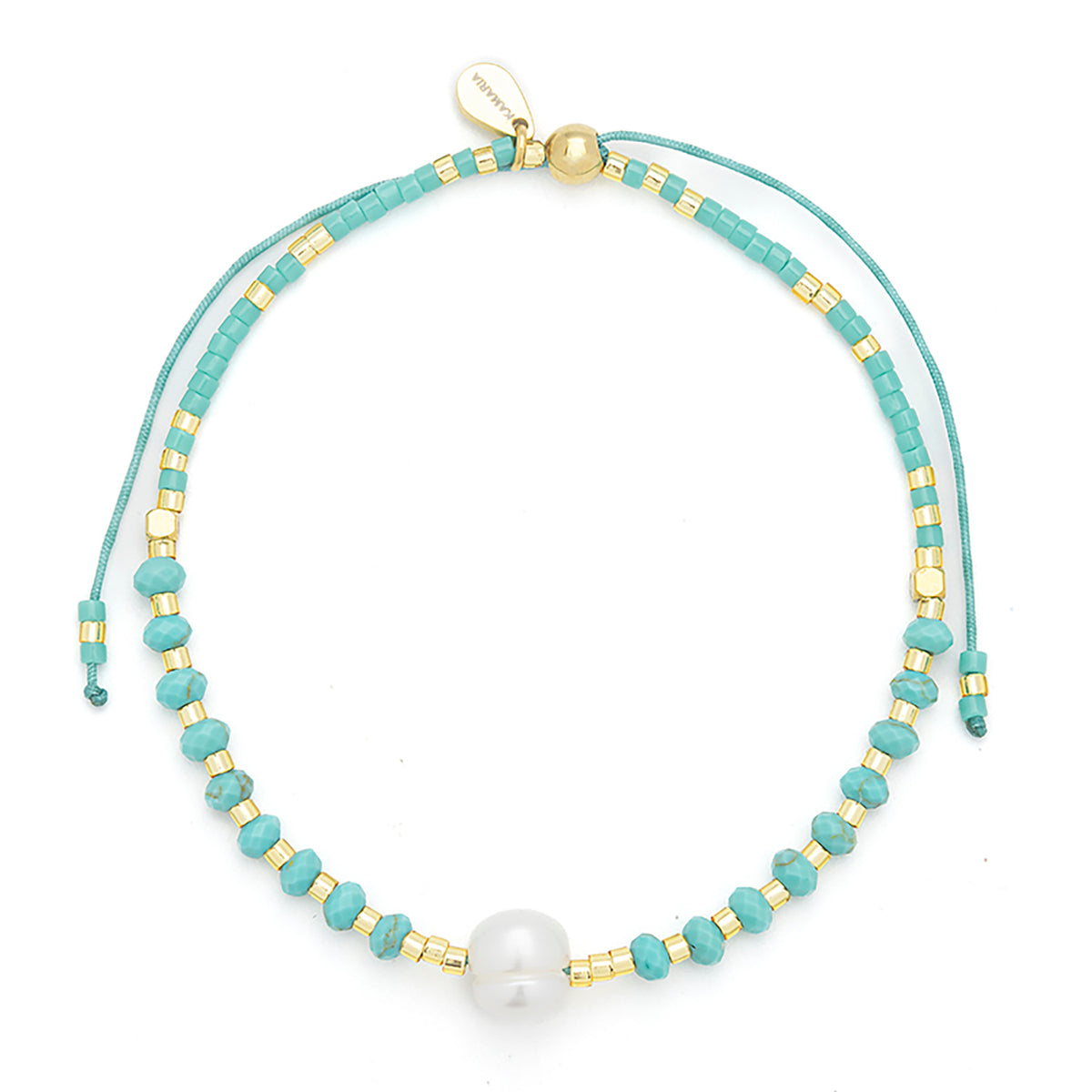 Lumira Mini Gemstone and Miyuki Adjustable Bracelet With Pearl Turquoise