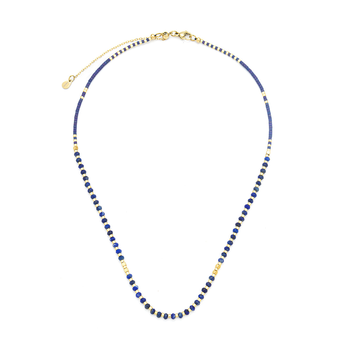 Lumira Mini Gemstone Necklace with Miyuki Beads Blue Lapis