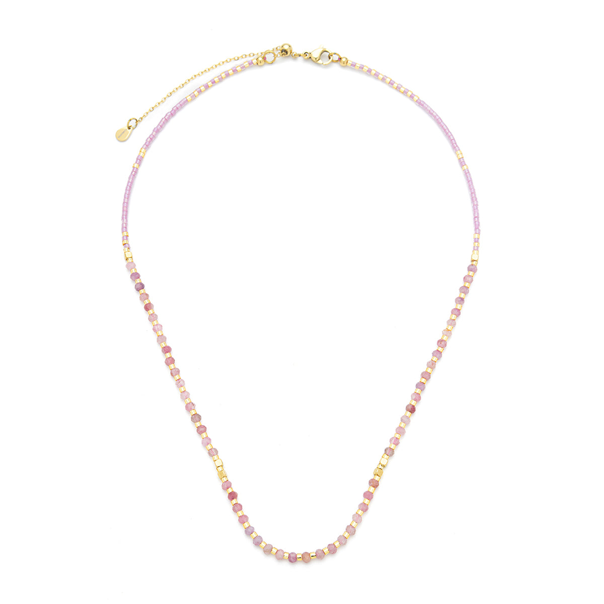Lumira Mini Gemstone Necklace with Miyuki Beads Pink Tourmaline