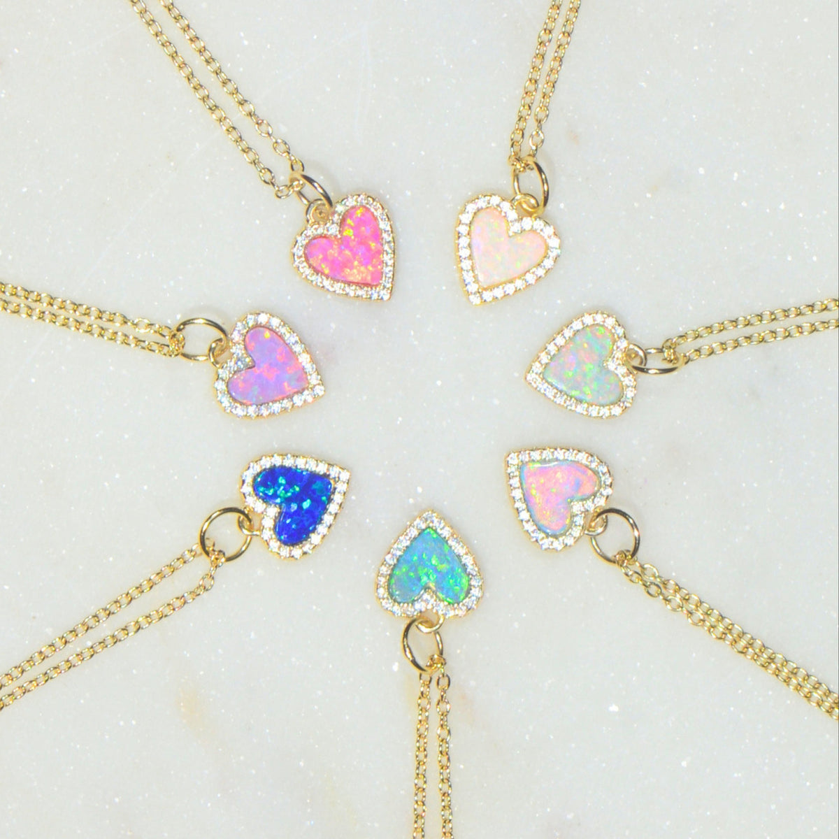 mini opal heart necklace all opal colors
