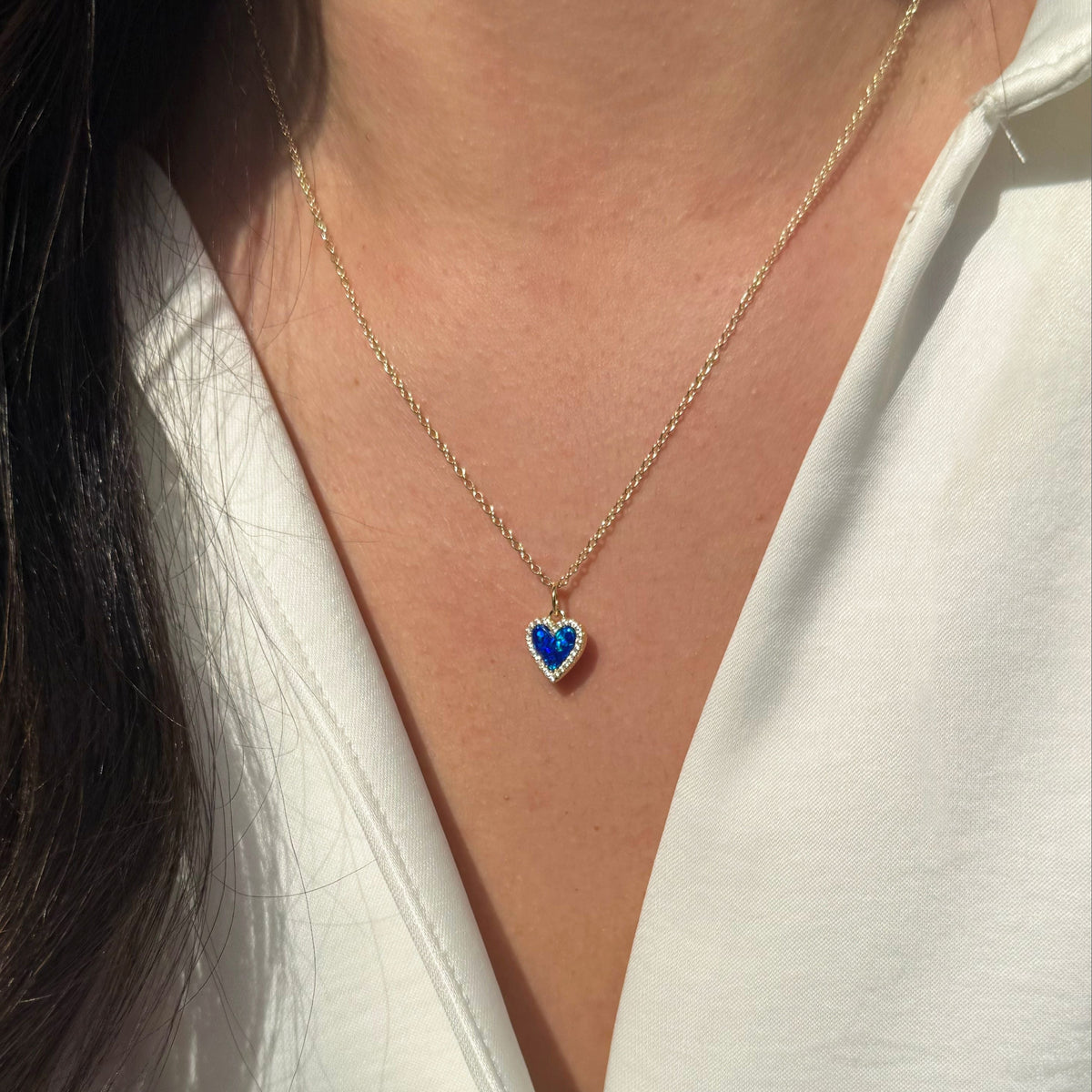 mini opal heart necklace indigo opal gold