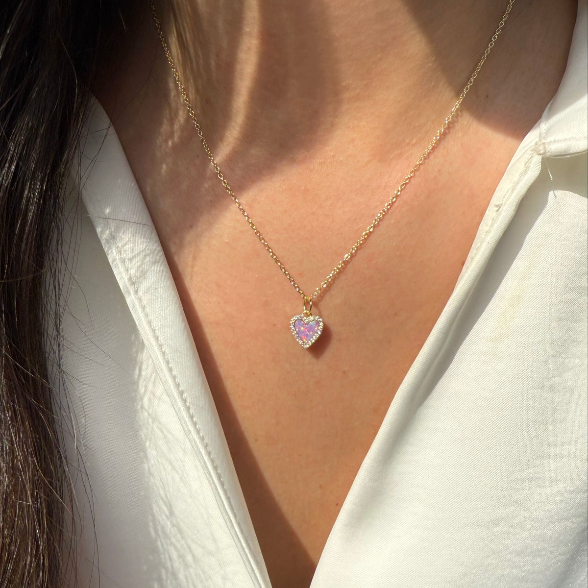 mini opal heart necklace lavender opal gold