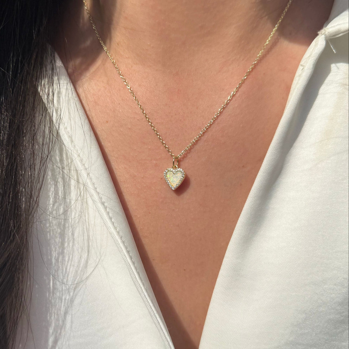 mini opal heart necklace white opal gold