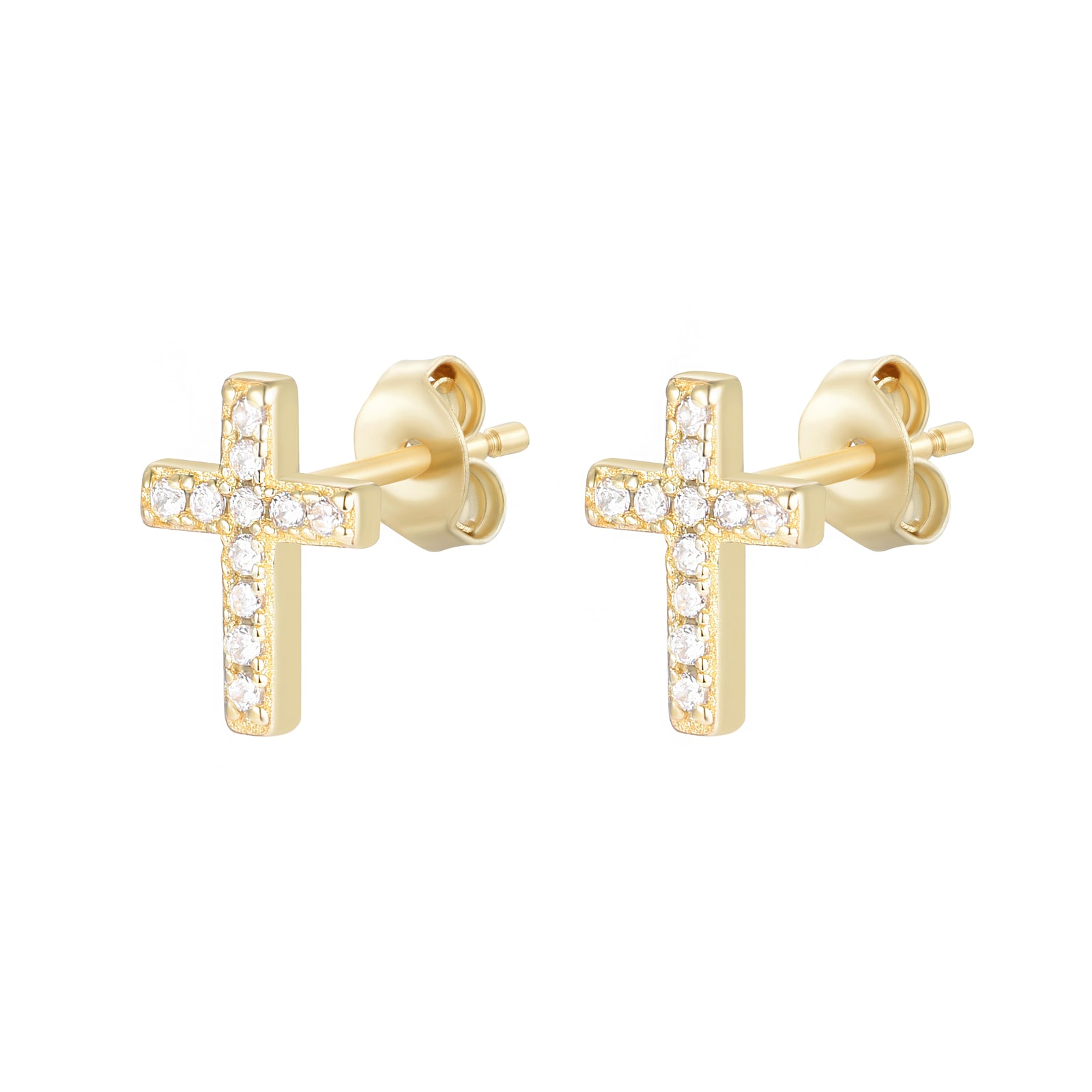 Mini Pave Cross Stud Earrings With CZ