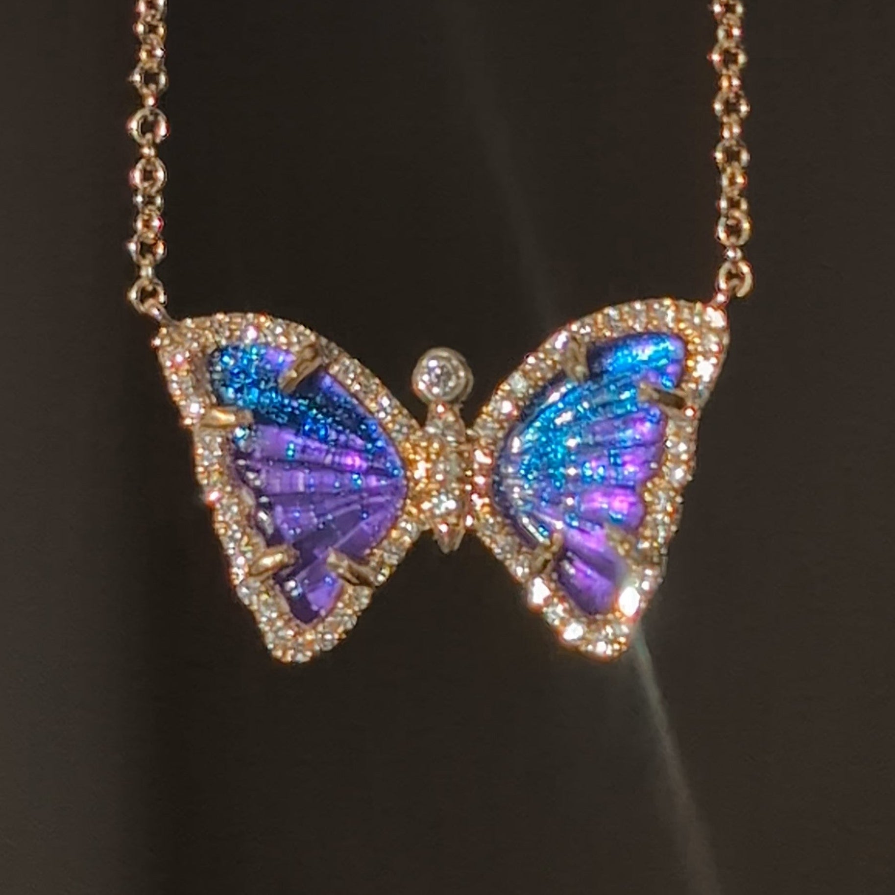 Mini Vivid Purple Amethyst Butterfly Necklace with Diamonds