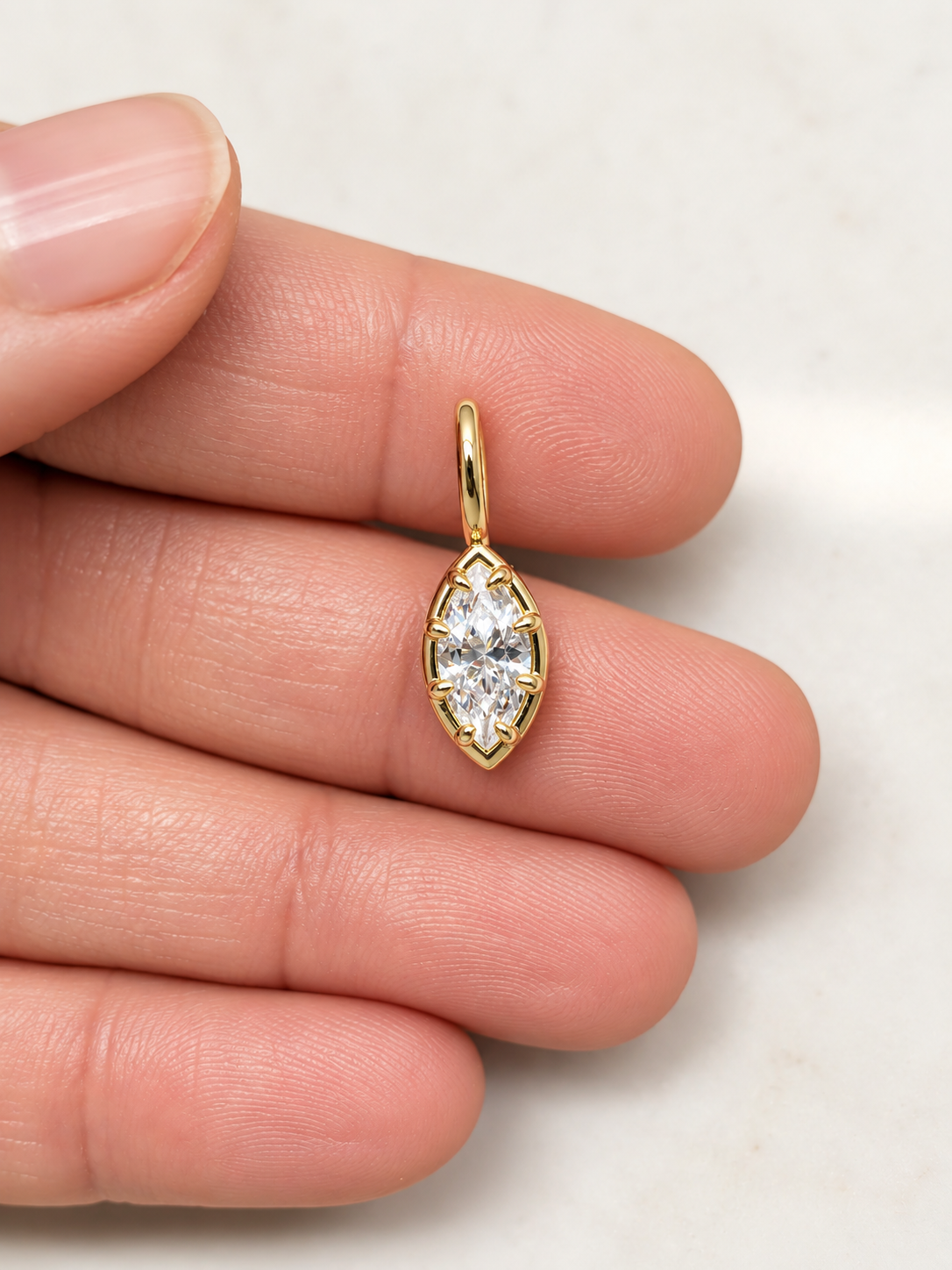 Mini Marquise Solitaire Pendant With Prongs - Vertical