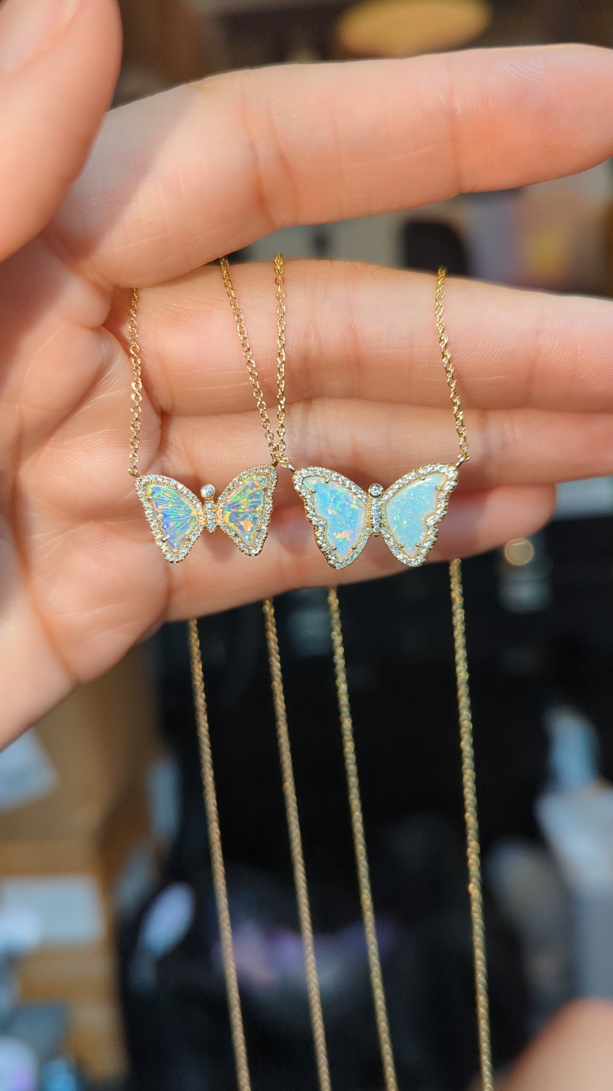 Mini Opal Butterfly Necklace with Diamonds - Galaxy