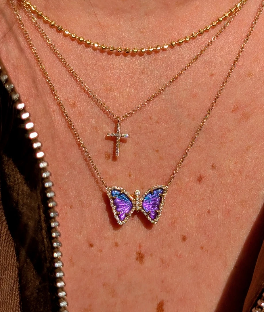 Mini Vivid Purple Amethyst Butterfly Necklace with Diamonds