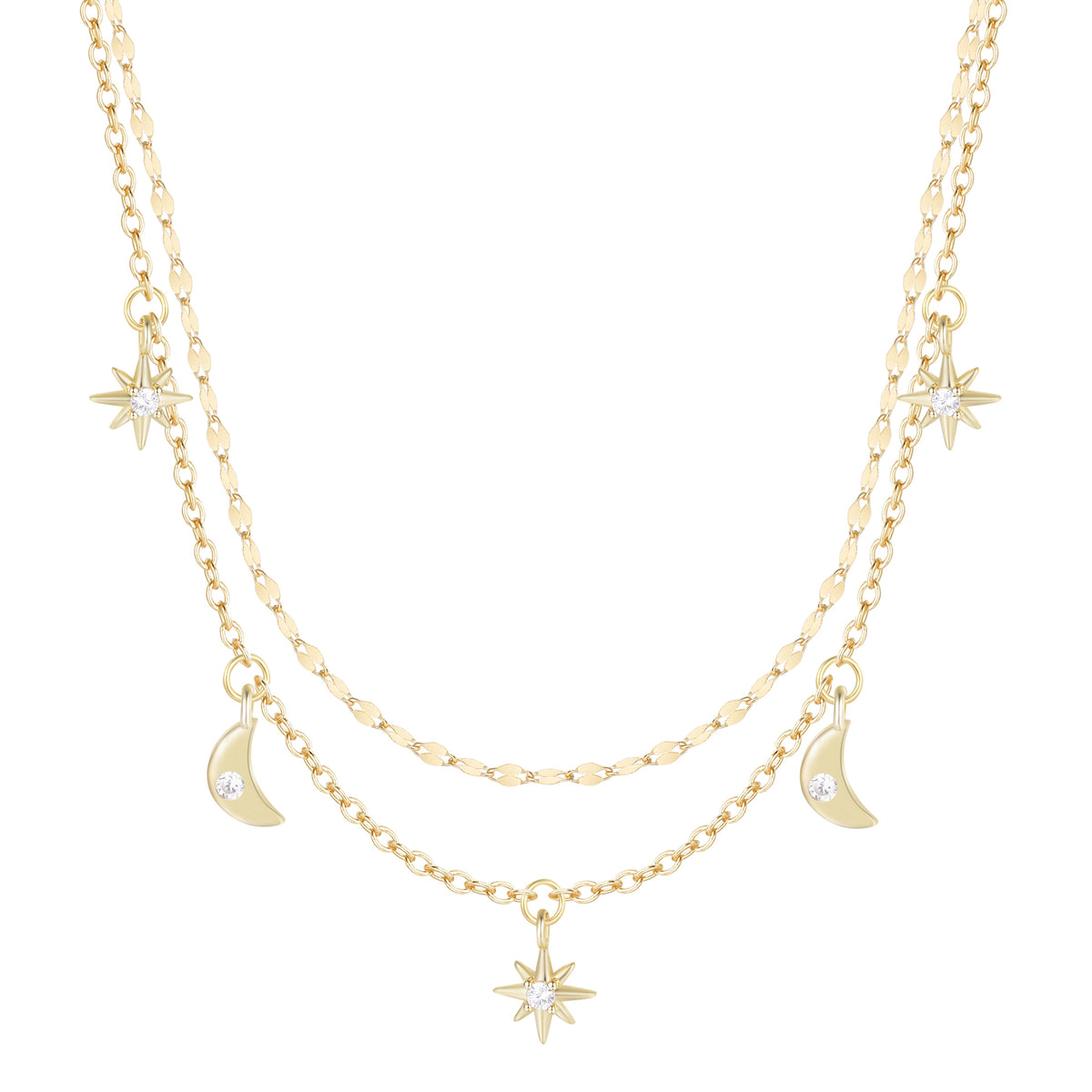 Moon and Stars Celestial Double Layering Necklace KAMARIA