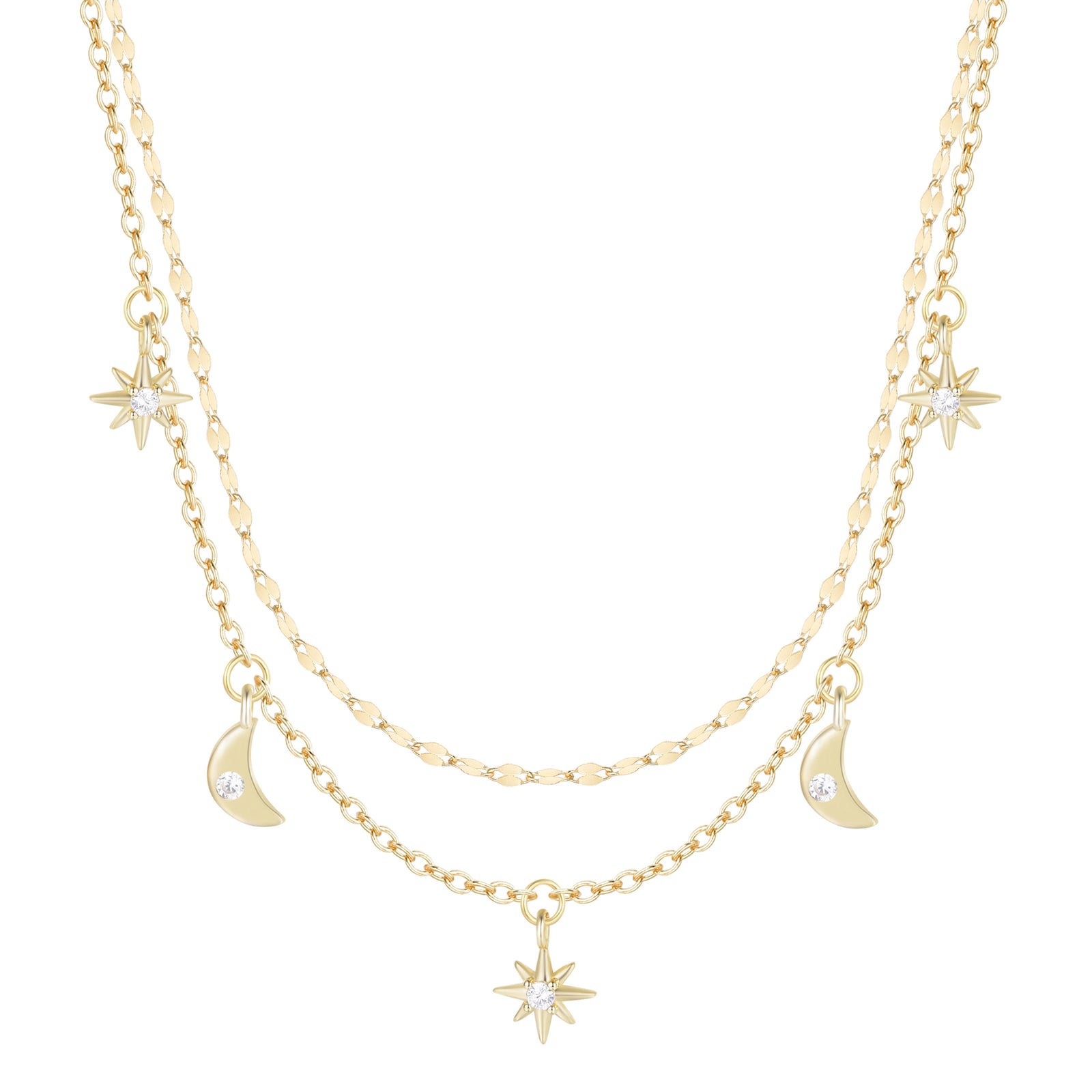 Moon and Stars Celestial Layering Necklace