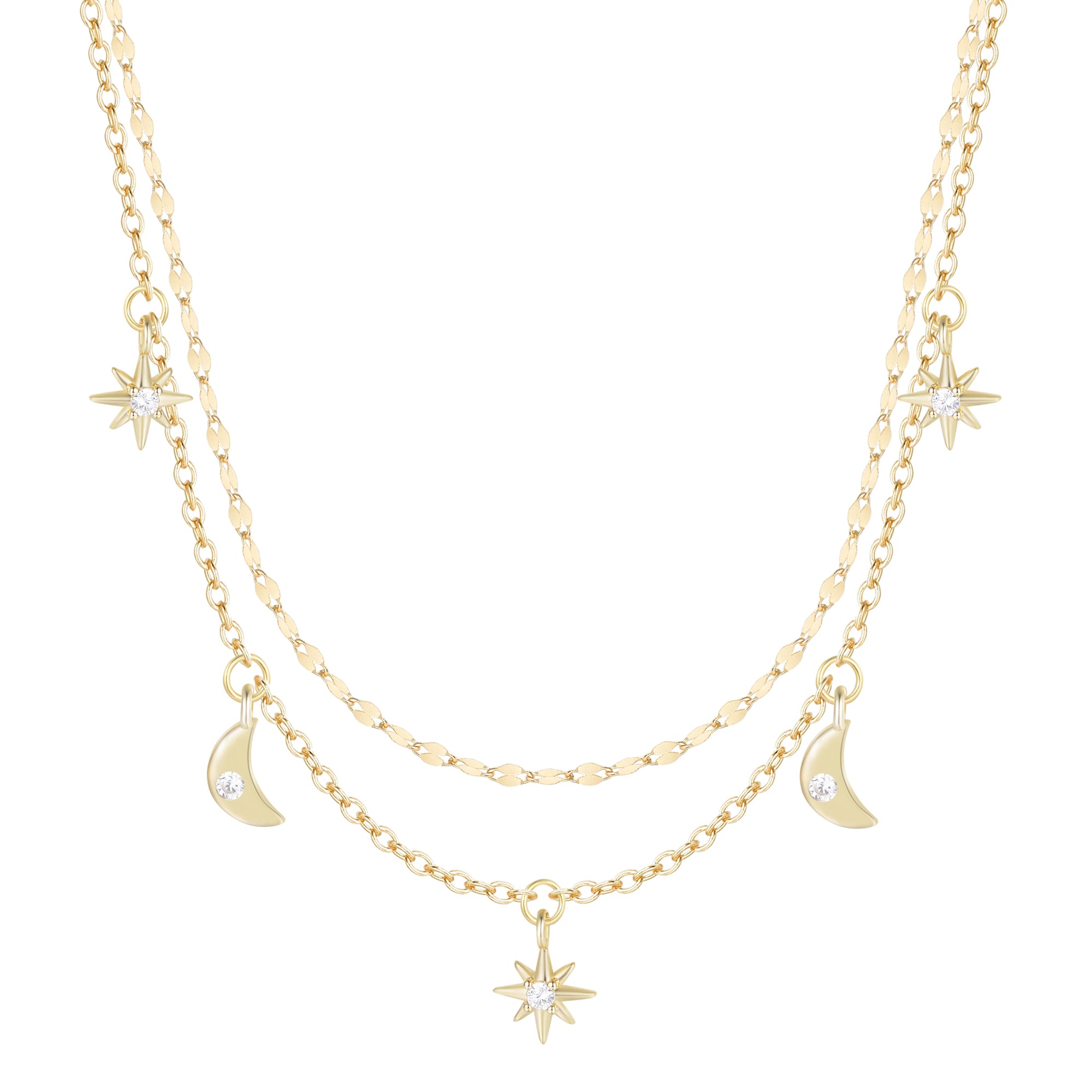 Moon and Stars Celestial Layering Necklace