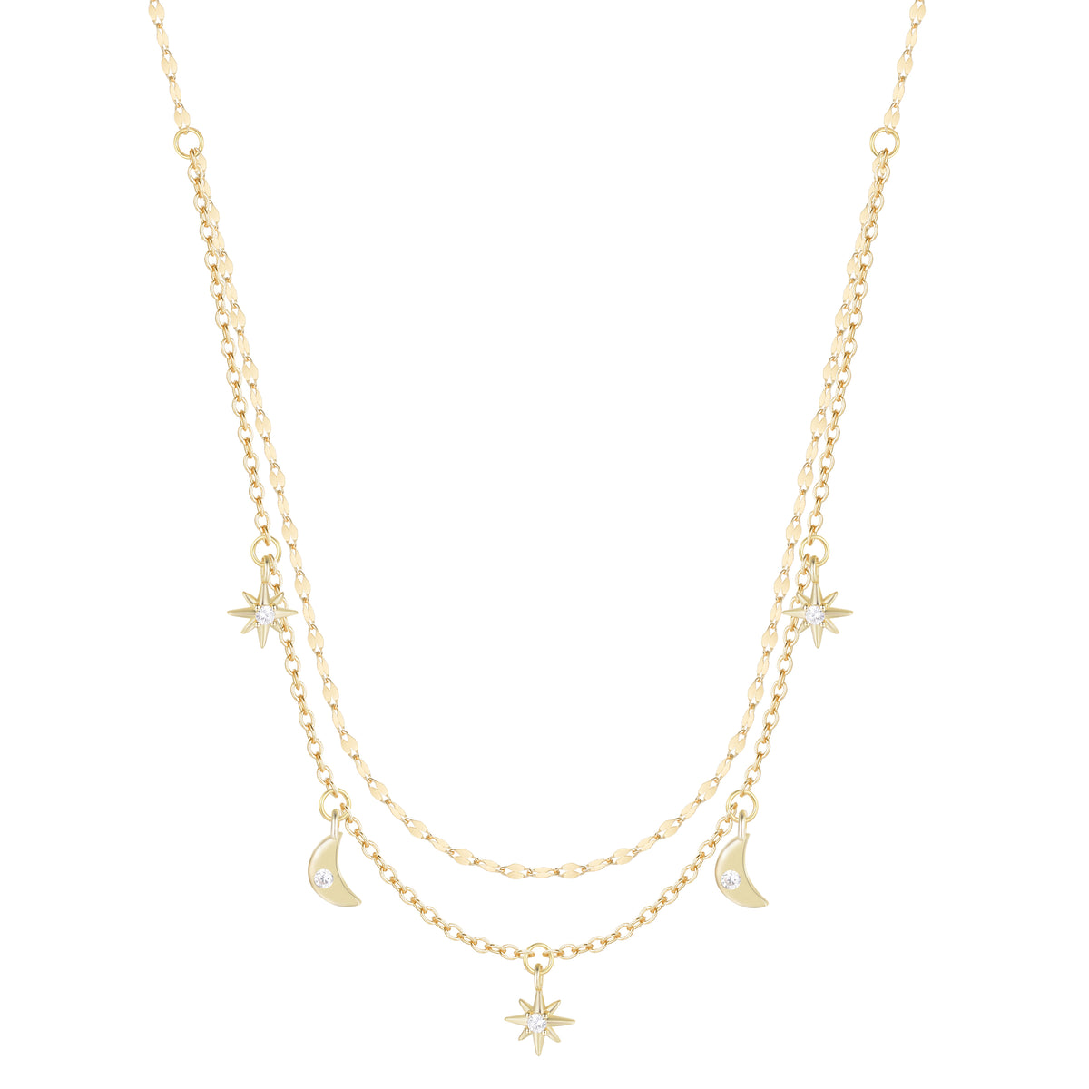 Moon and Stars Celestial Layering Necklace