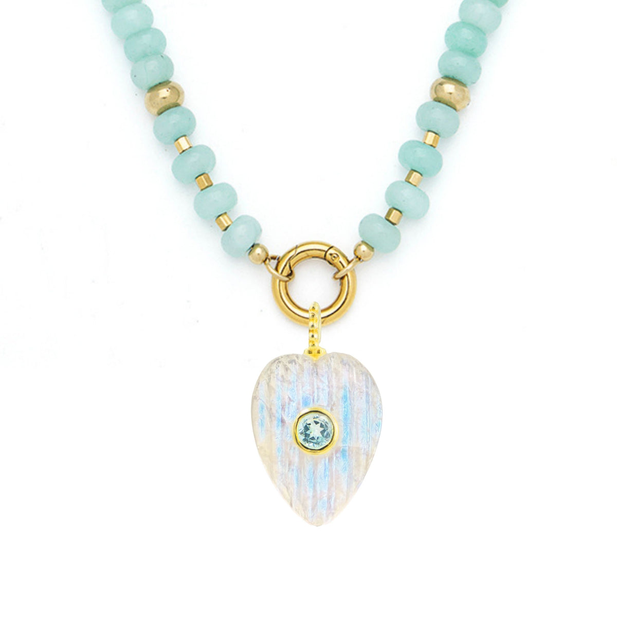 Moonstone Pendant and Raya Gemstone Necklace Heart Amazonite